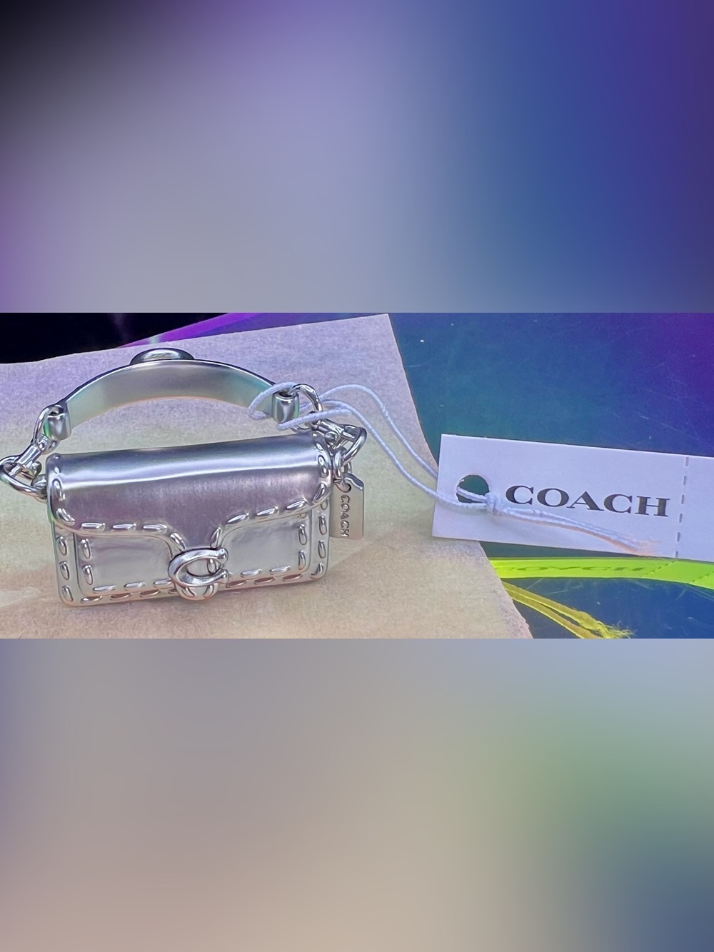 Coach Silver Mini Purse Shoe Charm with Logo Tag NWT